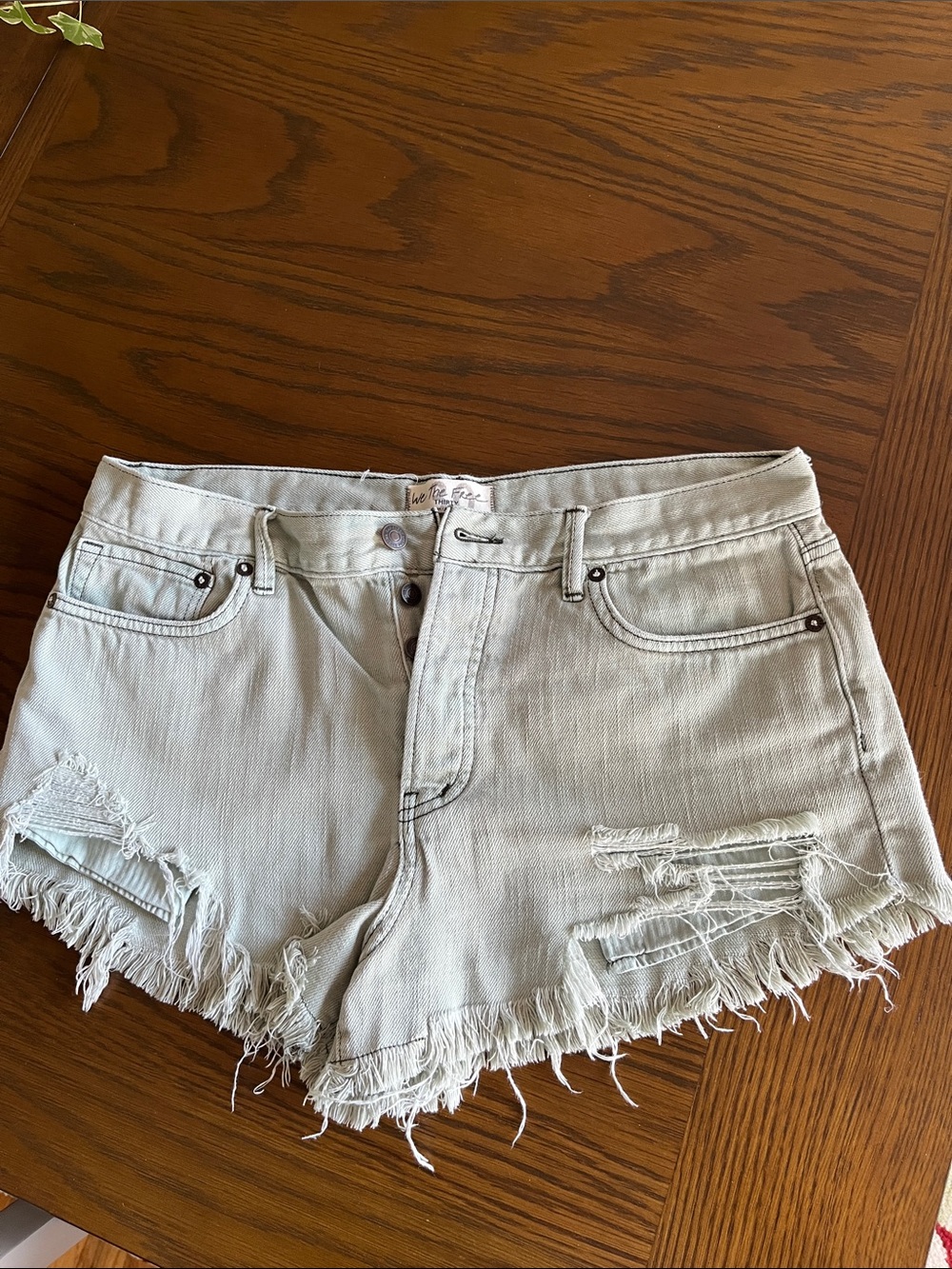 We The Free Distressed Women's Denim Shorts in Light Green